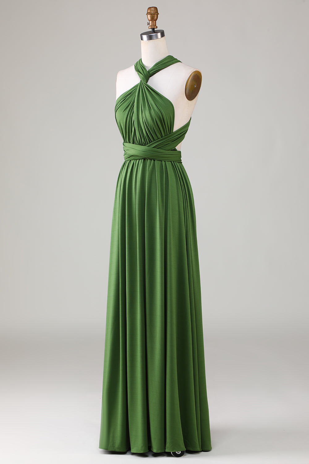 Olive Green Spandex Convertible Long Bridesmaid Dress