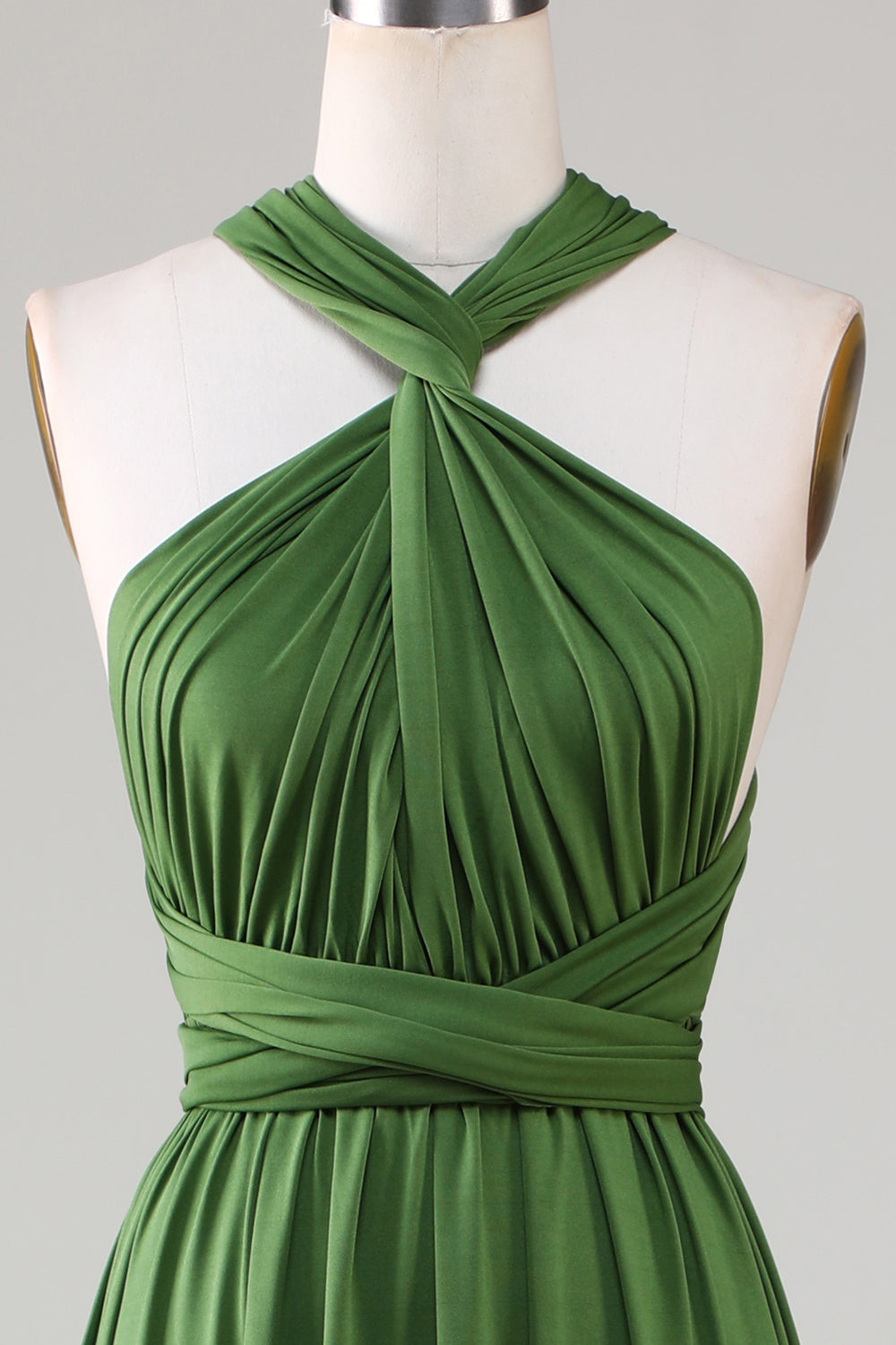 Olive Green Spandex Convertible Long Bridesmaid Dress