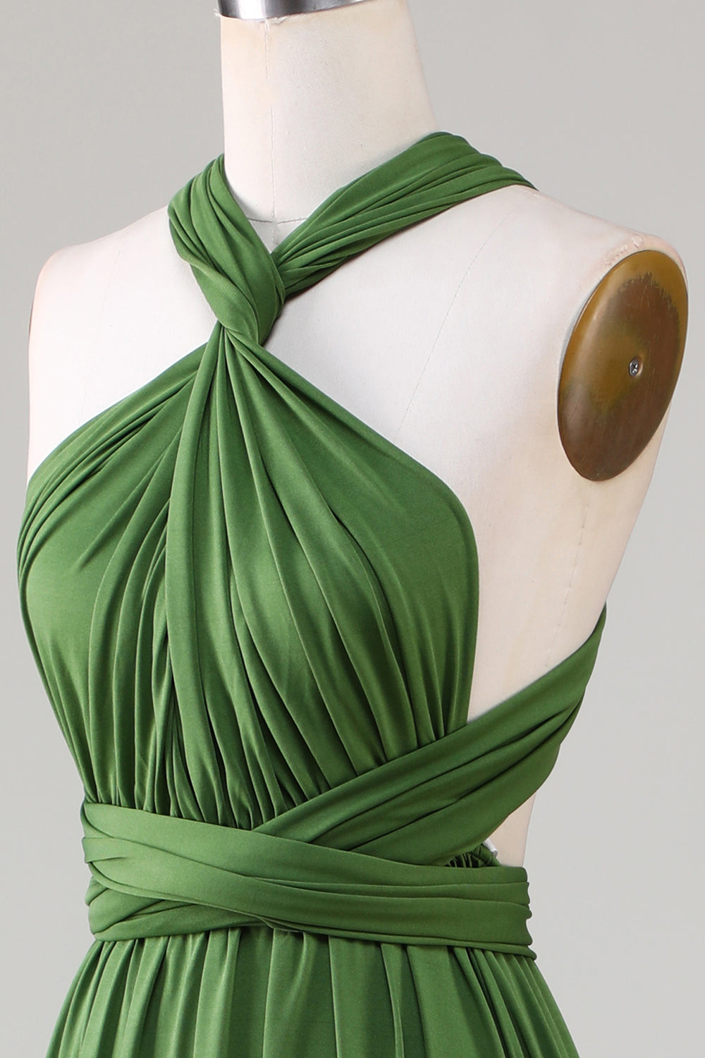Olive Green Spandex Convertible Long Bridesmaid Dress