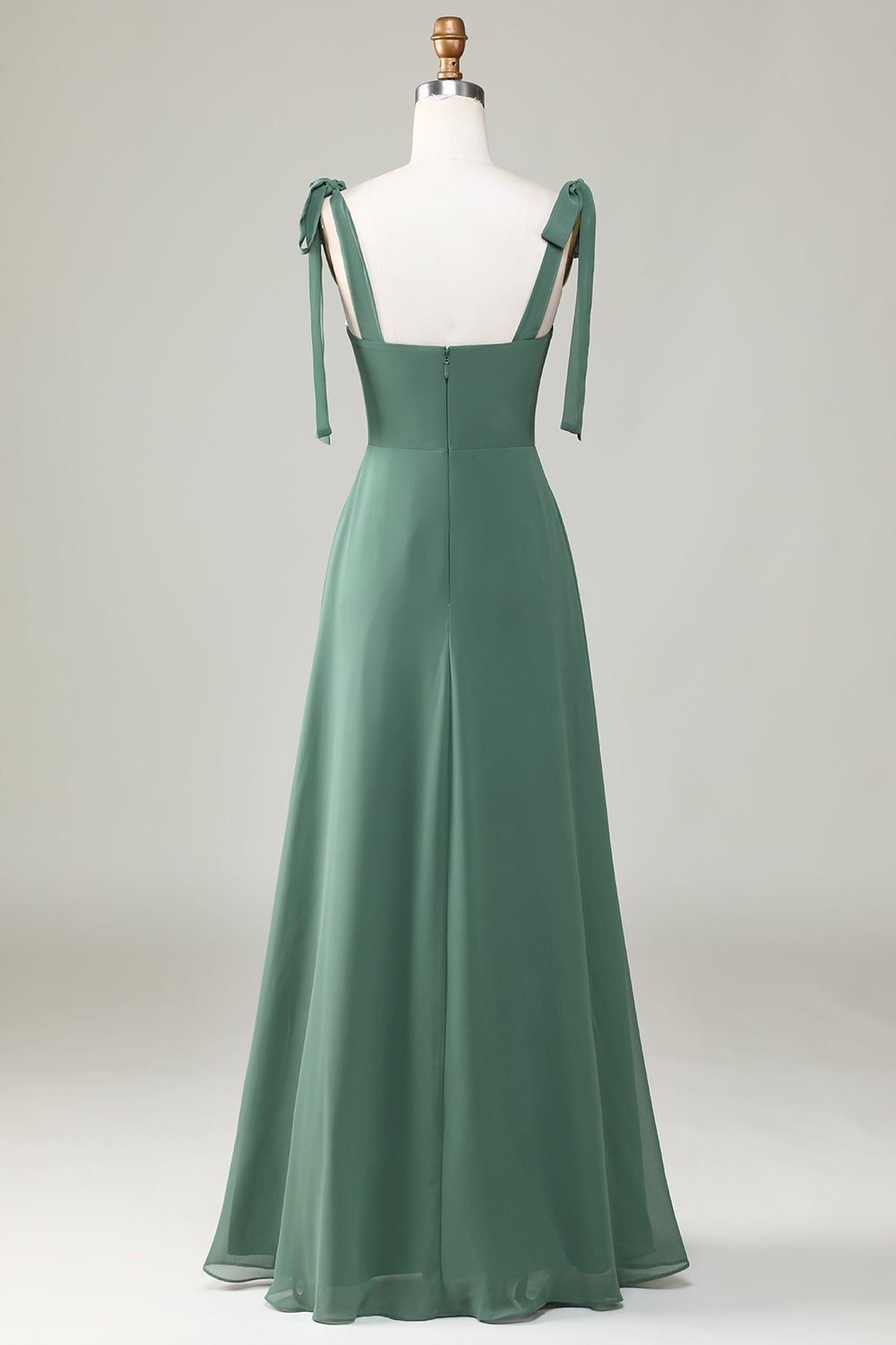 Robe de demoiselle d'honneur trapèze en eucalyptus à bretelles nouées et fente