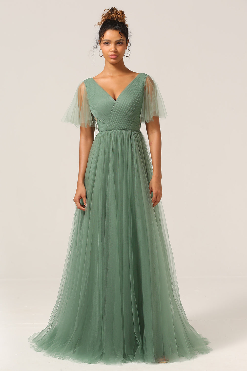 Robe de demoiselle d'honneur trapèze dos nu décolleté en V Eucalyptus