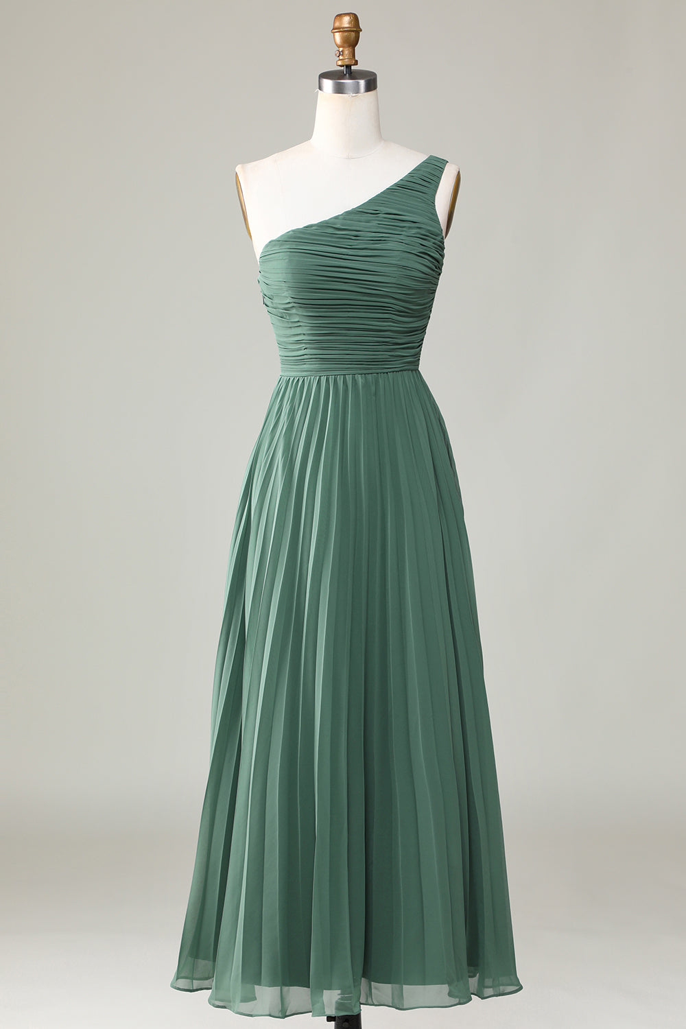 Robe de demoiselle d'honneur asymétrique froncée ligne A Eucalyptus