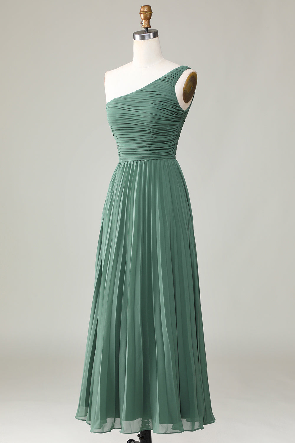 Robe de demoiselle d'honneur asymétrique froncée ligne A Eucalyptus