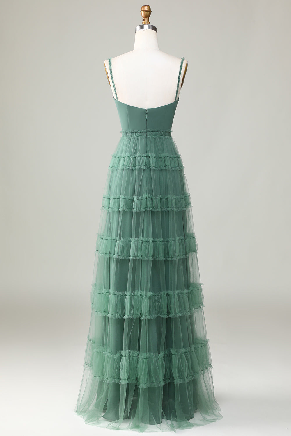 Robe de demoiselle d'honneur en tulle ligne A à fines bretelles Eucalyptus