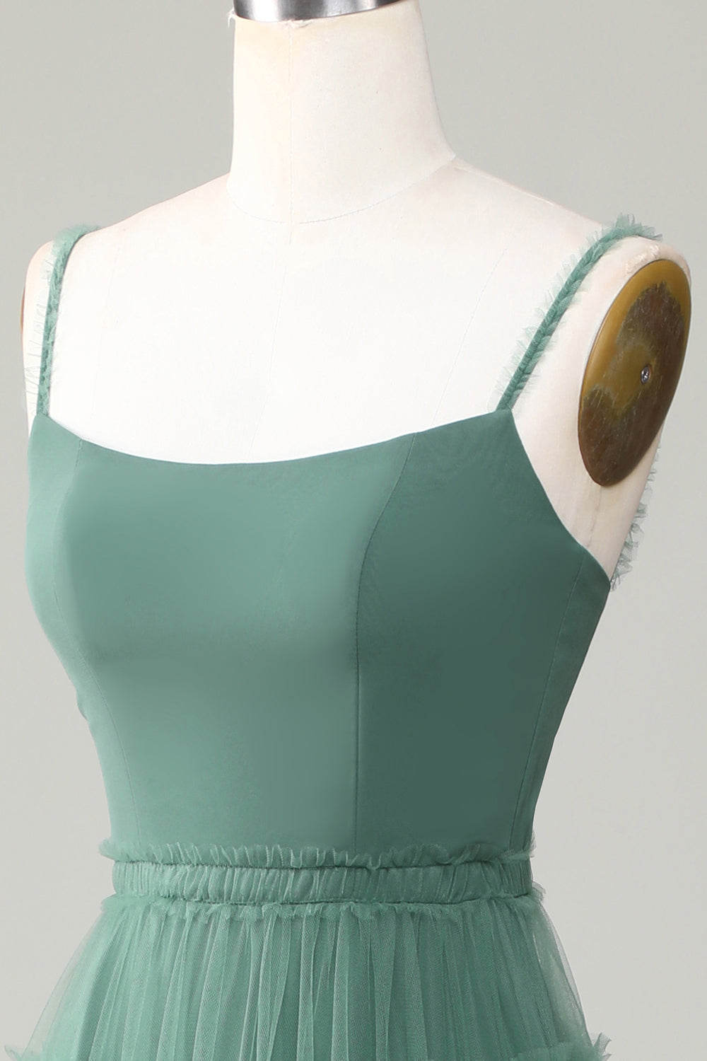 Robe de demoiselle d'honneur en tulle ligne A à fines bretelles Eucalyptus