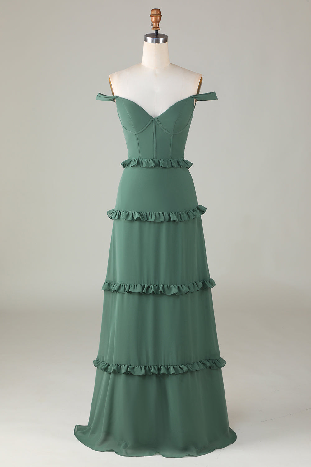 Robe longue de demoiselle d'honneur corsetée avec épaules dénudées Eucalyptus