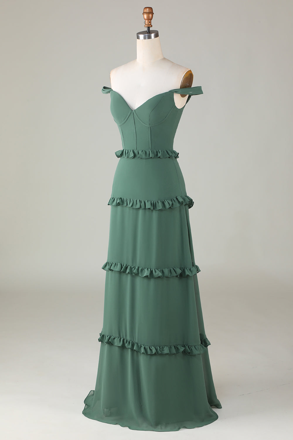 Robe longue de demoiselle d'honneur corsetée avec épaules dénudées Eucalyptus