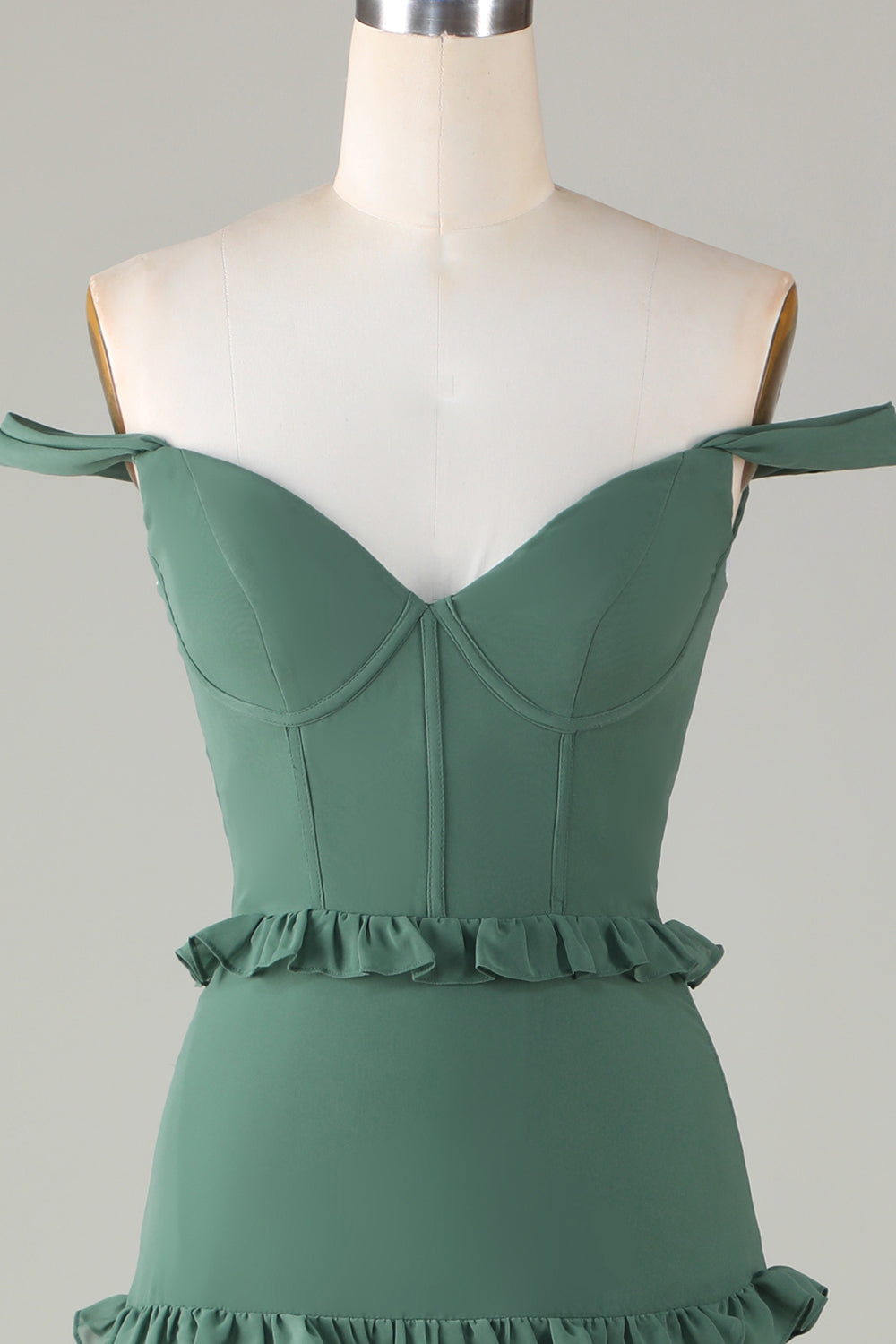 Robe longue de demoiselle d'honneur corsetée avec épaules dénudées Eucalyptus
