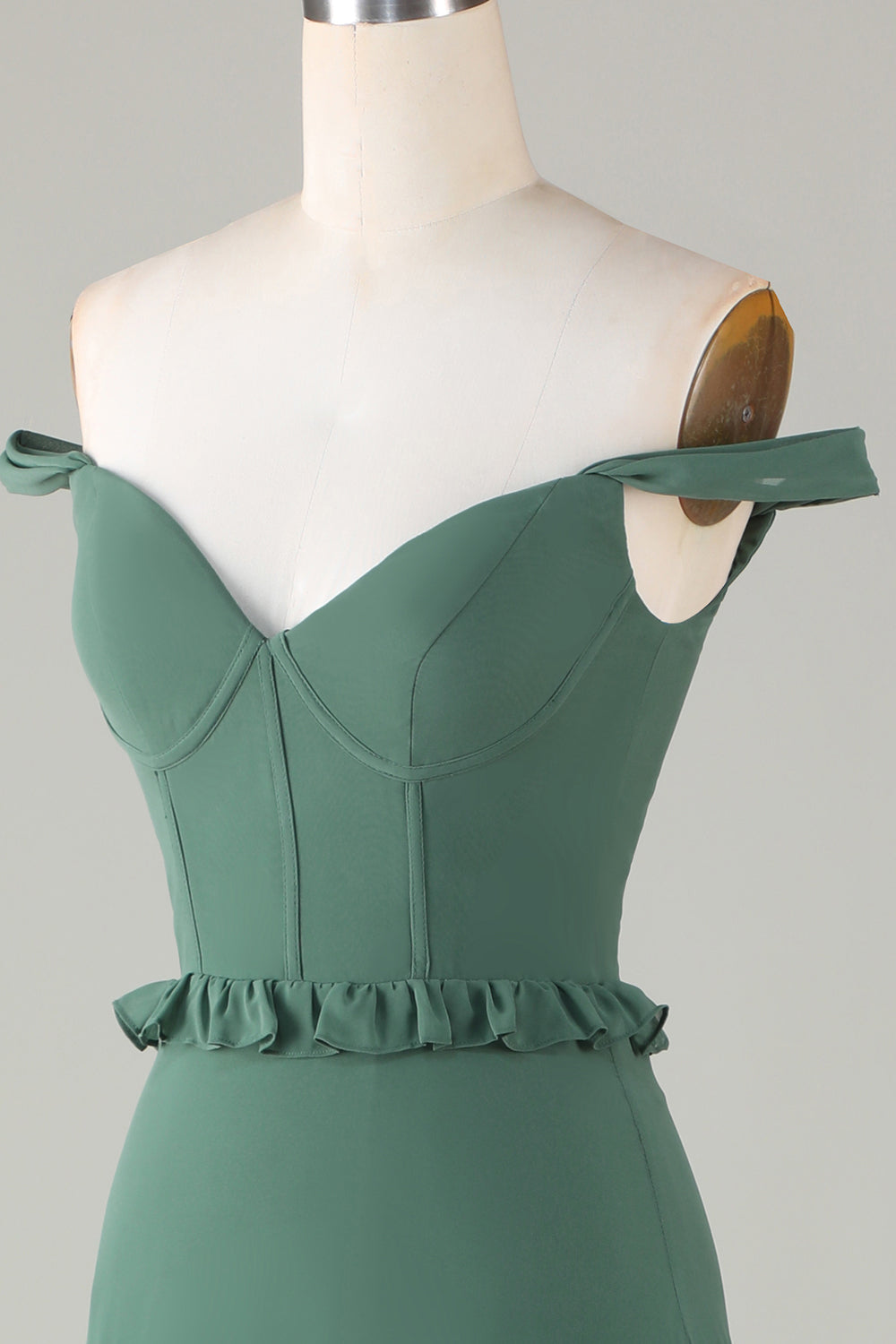 Robe longue de demoiselle d'honneur corsetée avec épaules dénudées Eucalyptus
