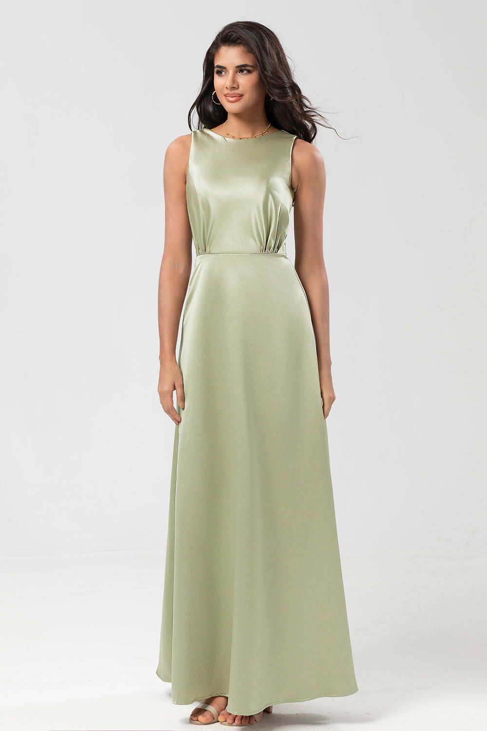 Robe de demoiselle d'honneur plissée en satin vert