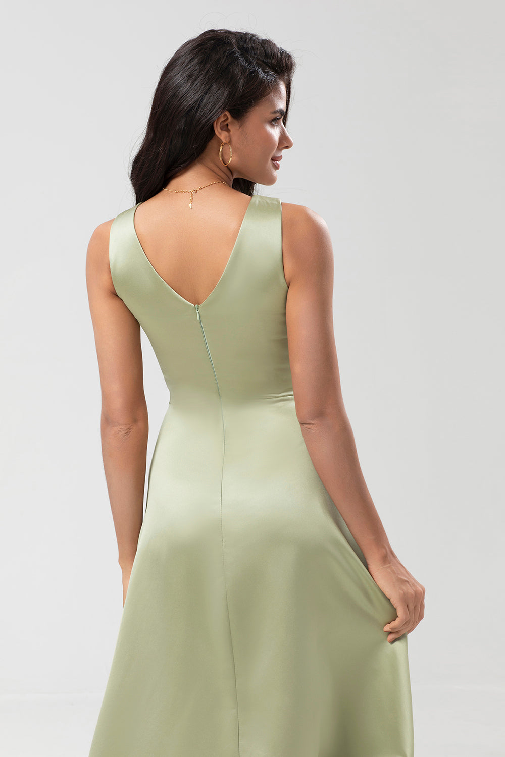 Robe de demoiselle d'honneur plissée en satin vert