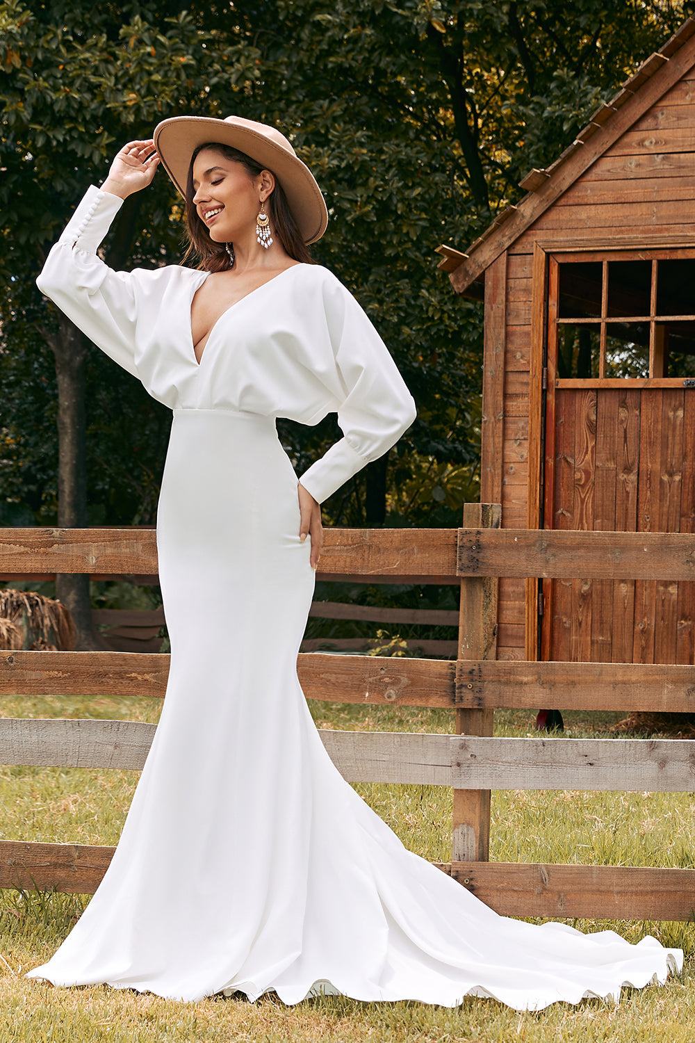 Robe de mariée sirène simple ivoire à manches longues