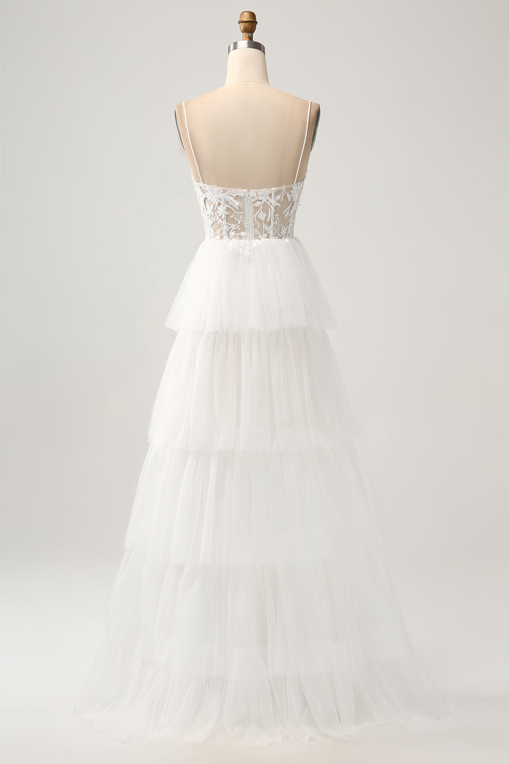 Robe de mariée longue ivoire en tulle à corset, ligne A, traîne et fente