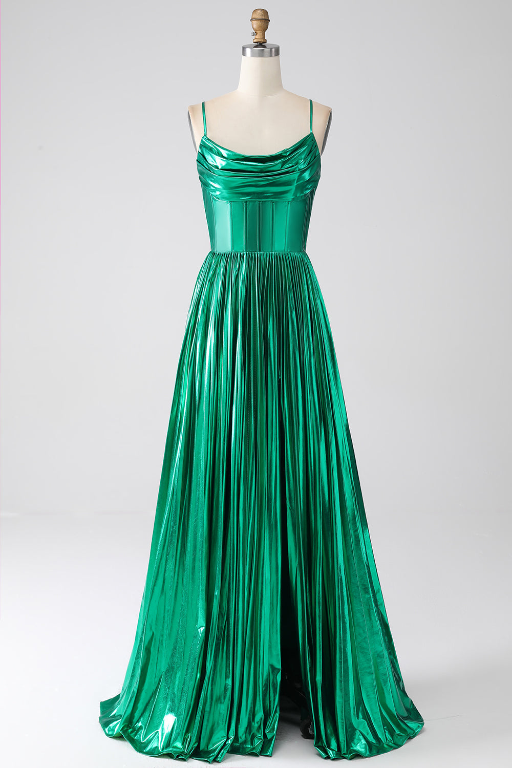 Robe de bal corset vert foncé trapèze avec fente