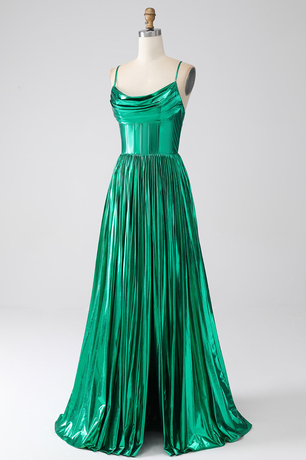 Robe de bal corset vert foncé trapèze avec fente