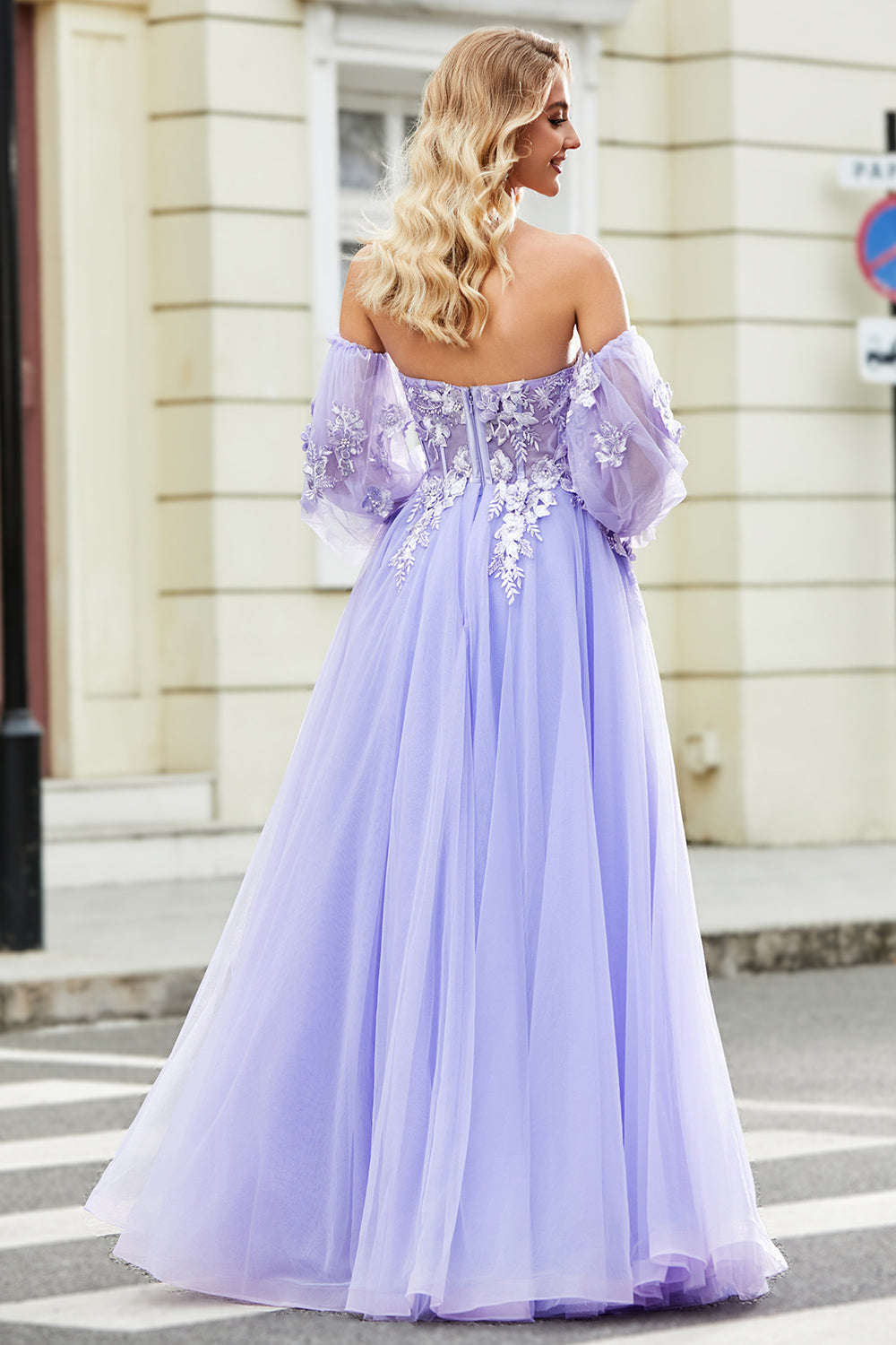 Magnifique Robe de Bal Lavande Corset Droite Épaules Dénudées avec Appliques