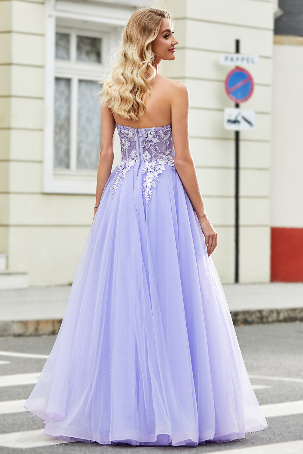 Magnifique Robe de Bal Lavande Corset Droite Épaules Dénudées avec Appliques