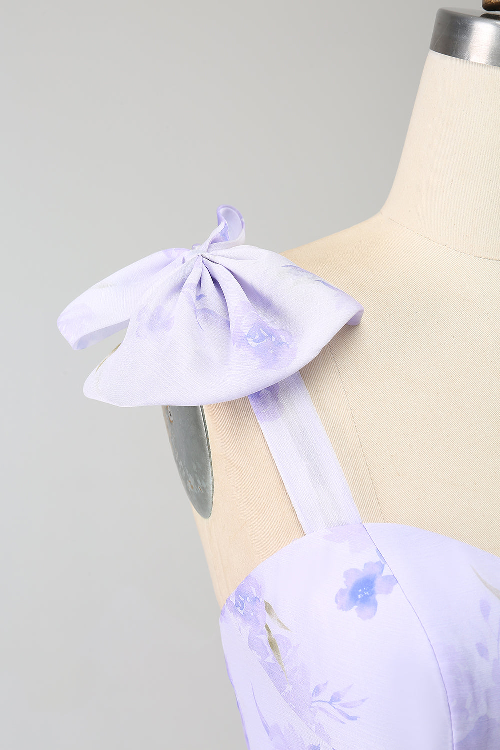 Robe longue de bal coupe trapèze à fleurs avec corset lilas