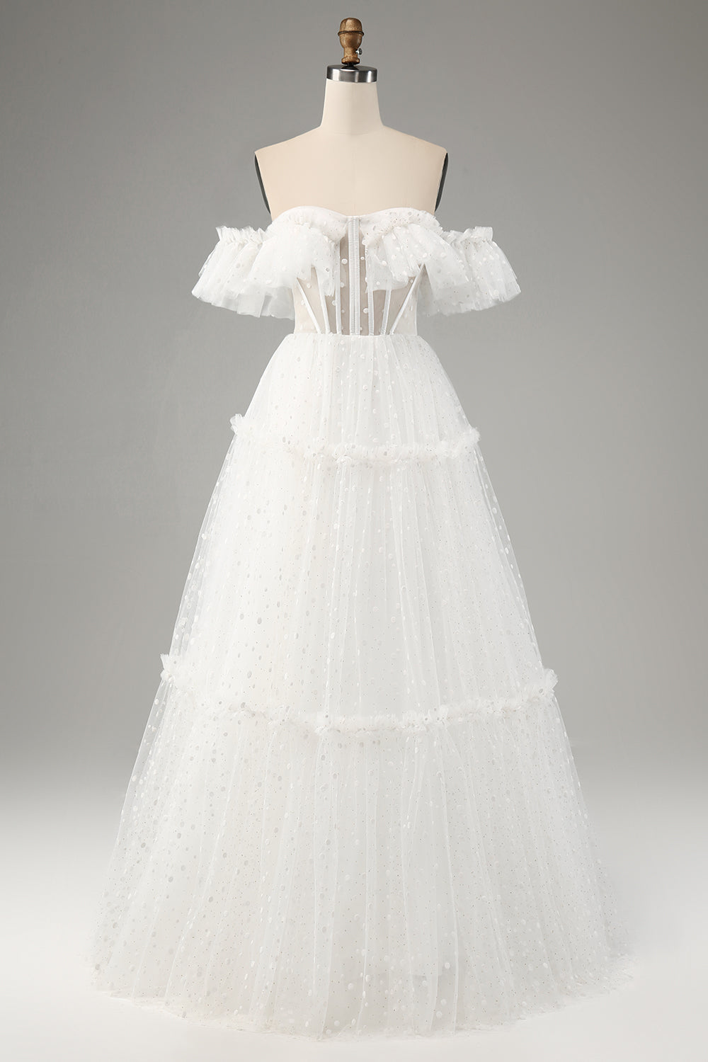 Robe de mariée bustier en tulle coupe évasée ivoire