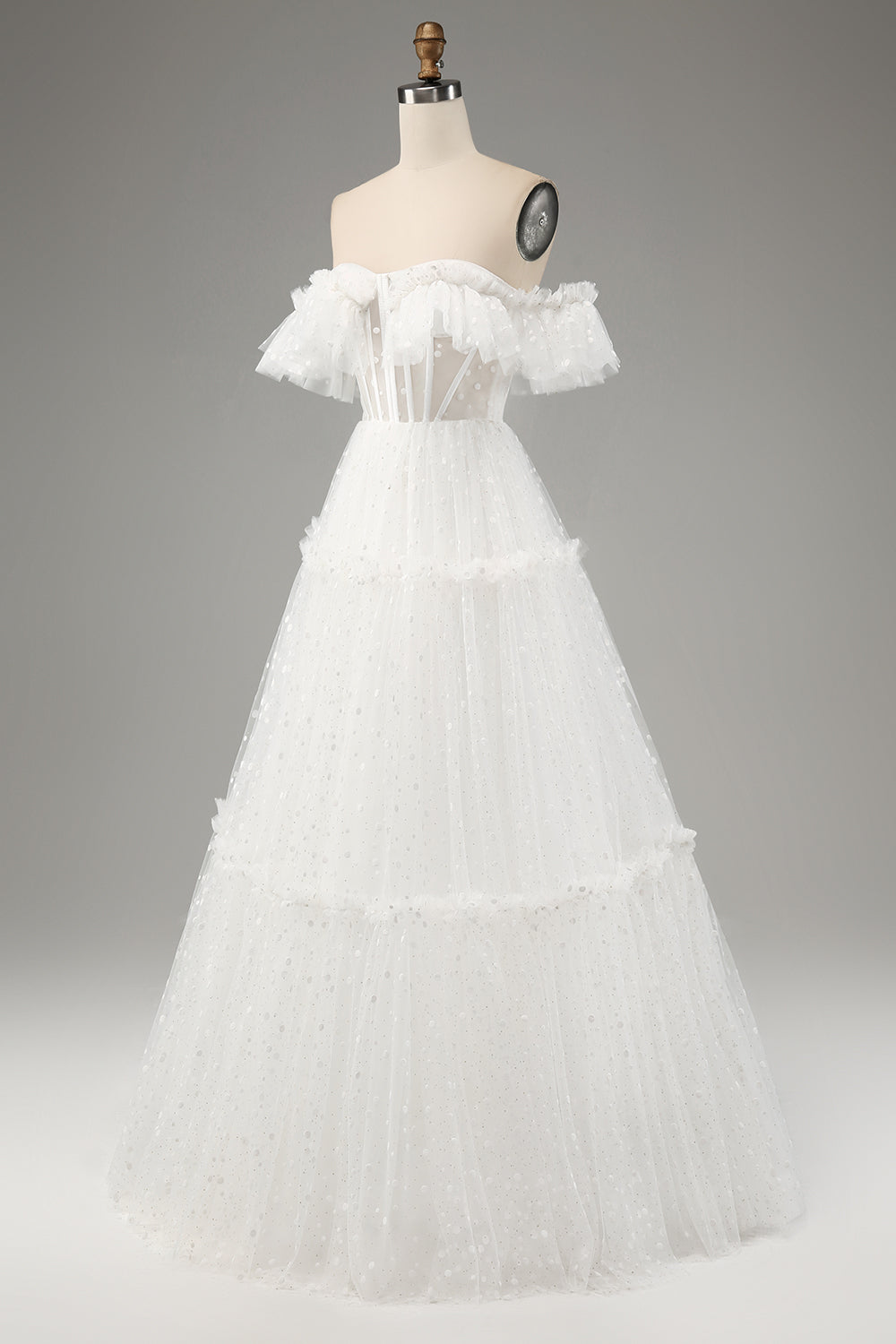 Robe de mariée bustier en tulle coupe évasée ivoire