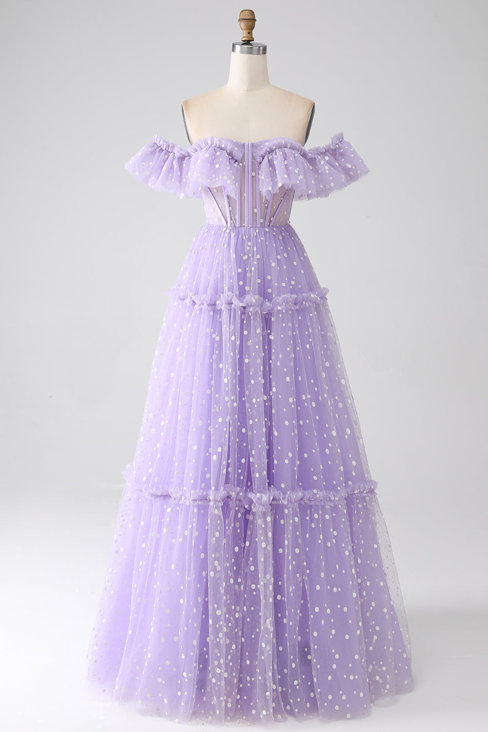 Robe de bal bustier lavande à épaules dénudées