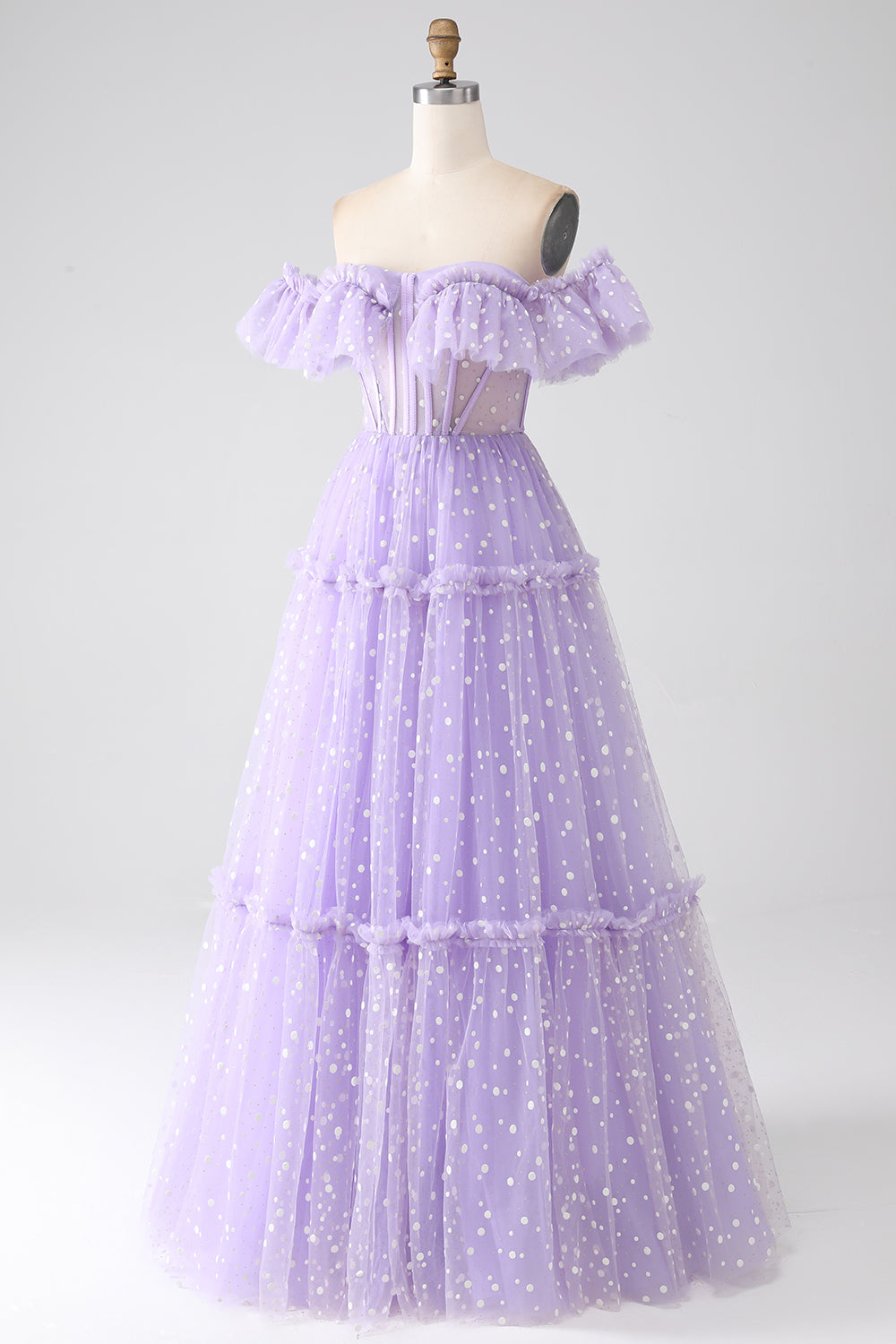 Robe de bal bustier lavande à épaules dénudées