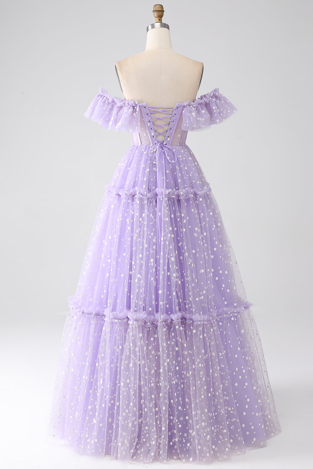 Robe de bal bustier lavande à épaules dénudées