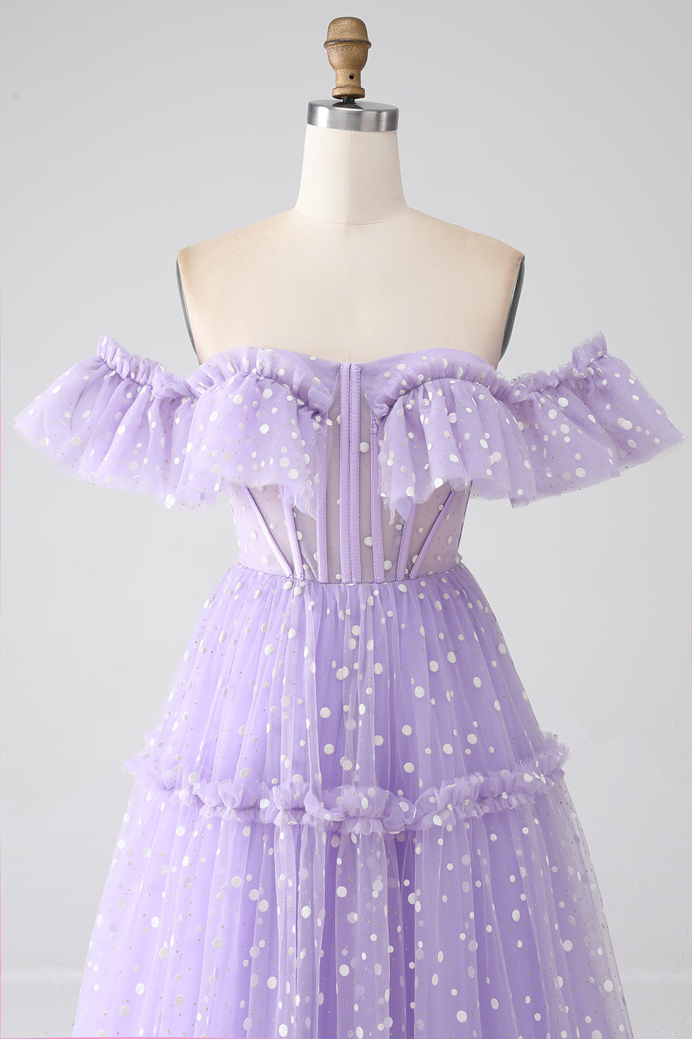 Robe de bal bustier lavande à épaules dénudées