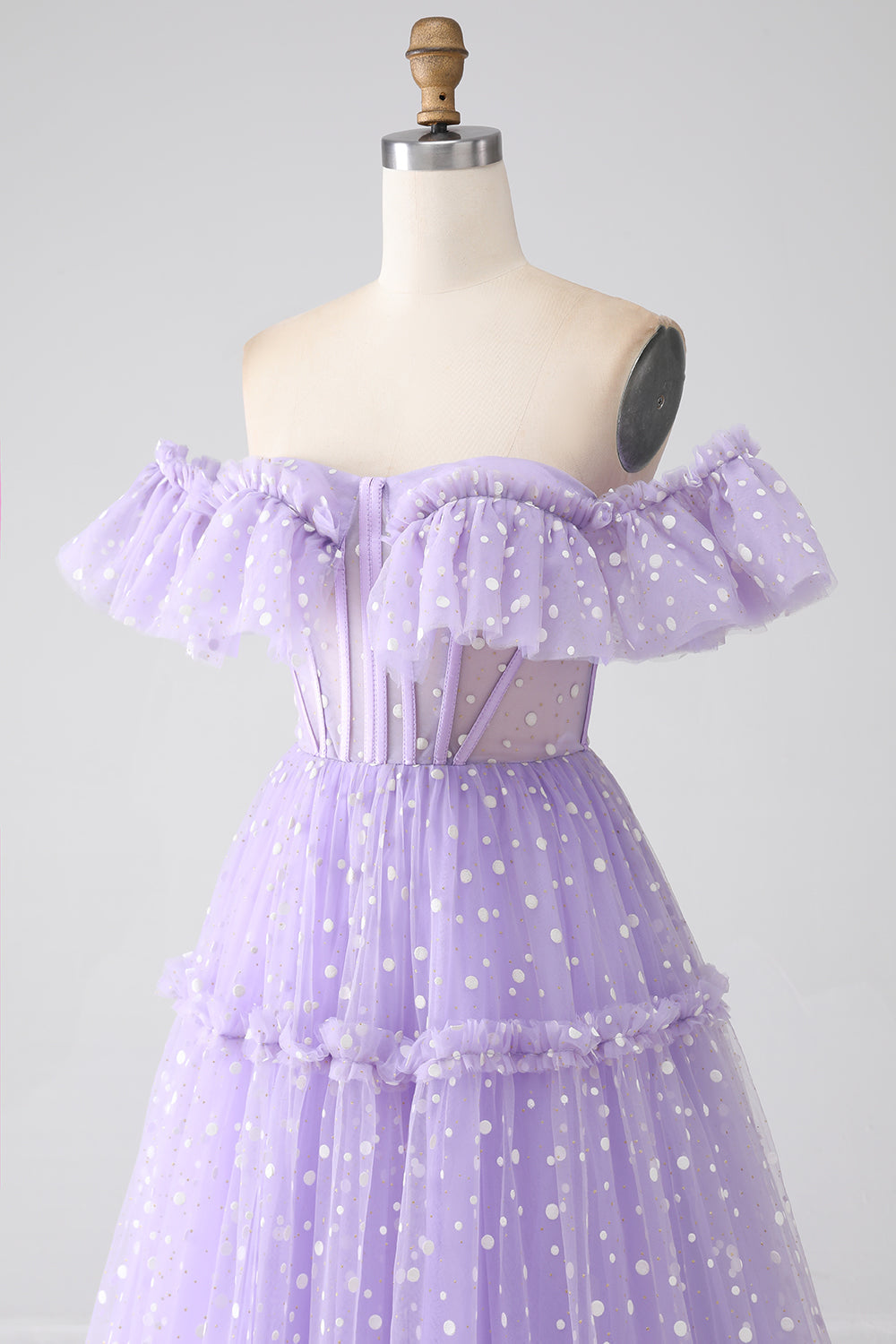 Robe de bal bustier lavande à épaules dénudées