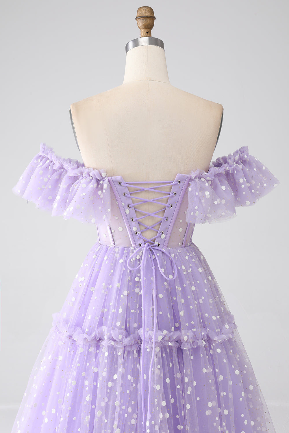 Robe de bal bustier lavande à épaules dénudées