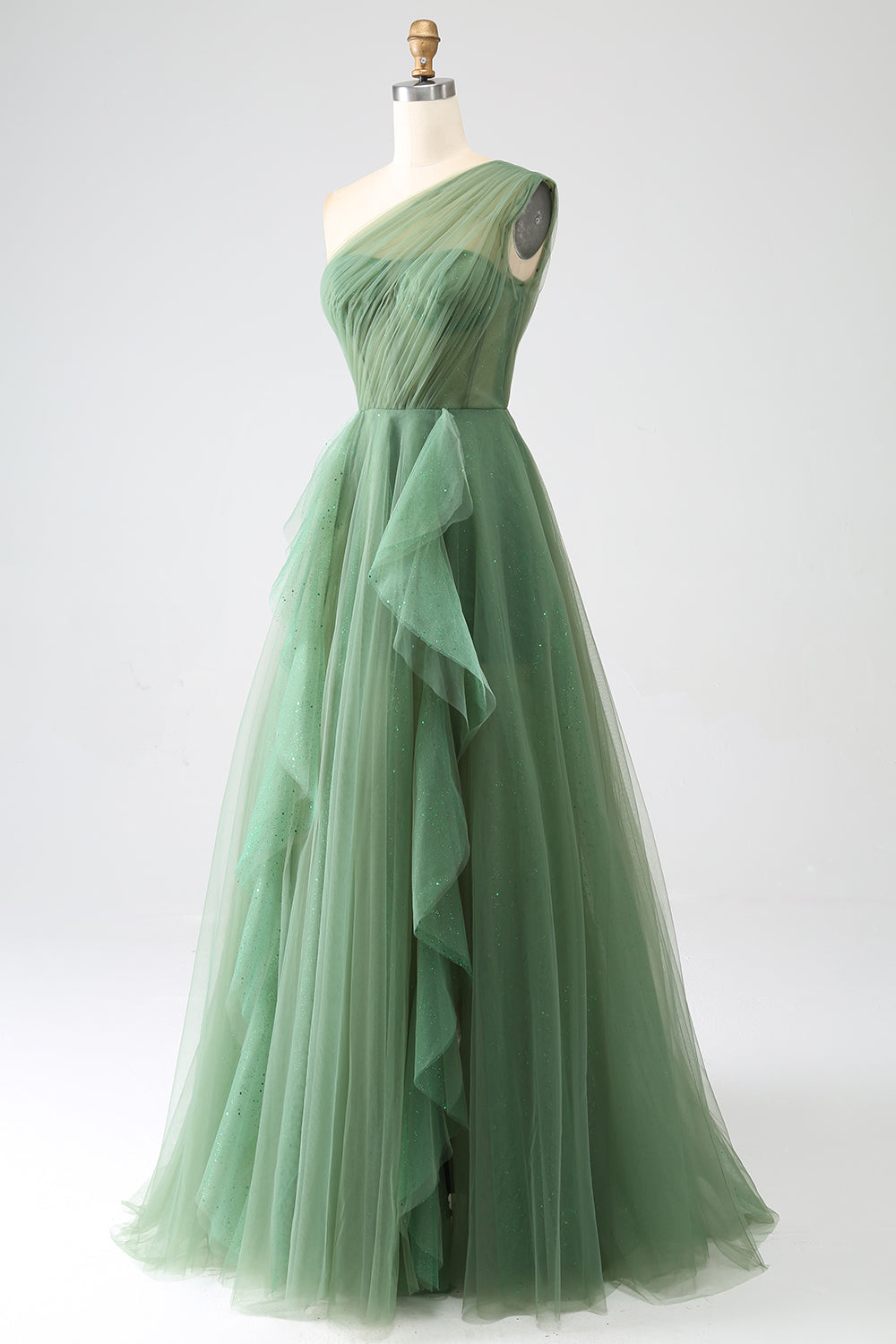 Robe de bal longue asymétrique en tulle bleu marine