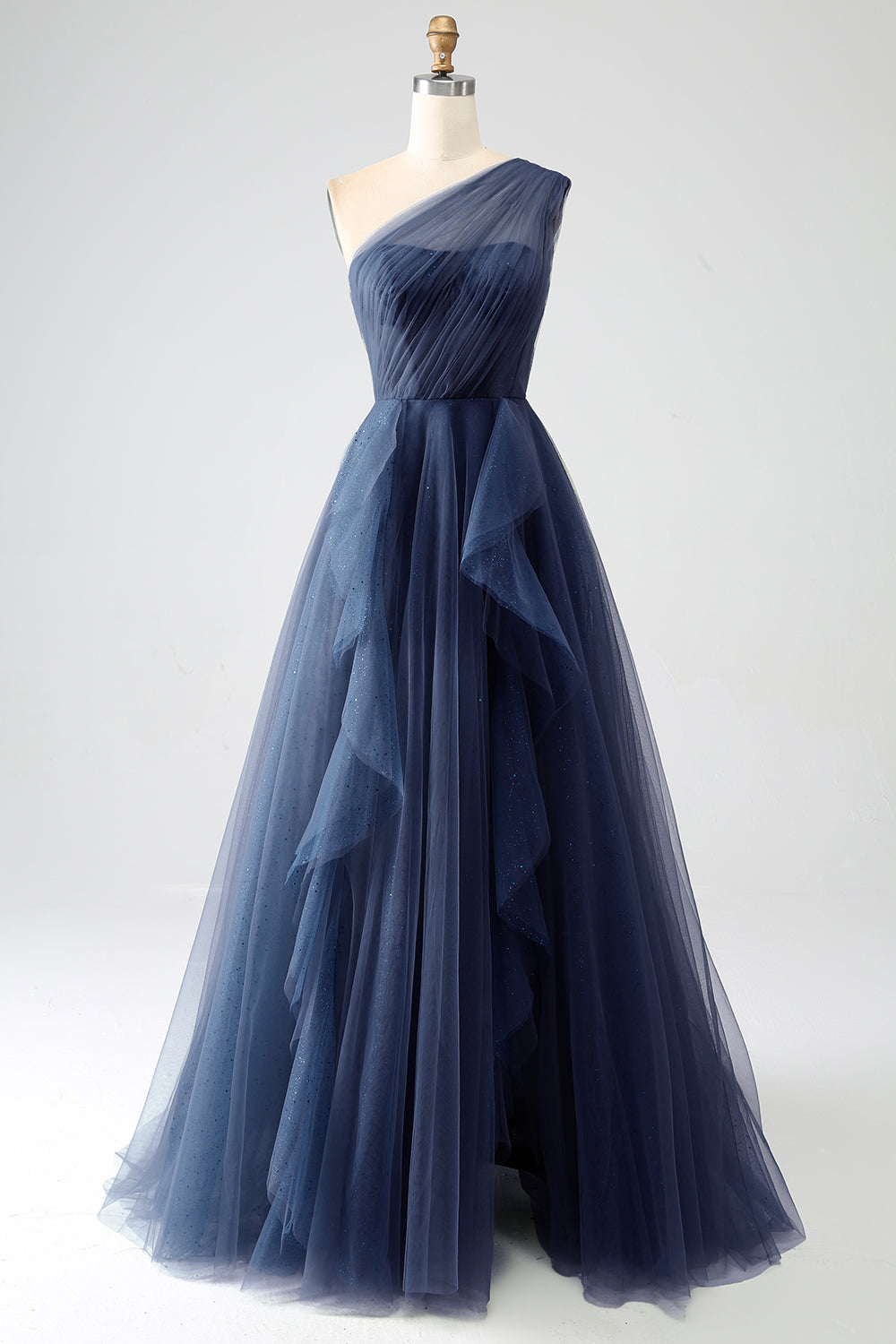 Robe de soirée longue trapèze asymétrique en tulle vert foncé