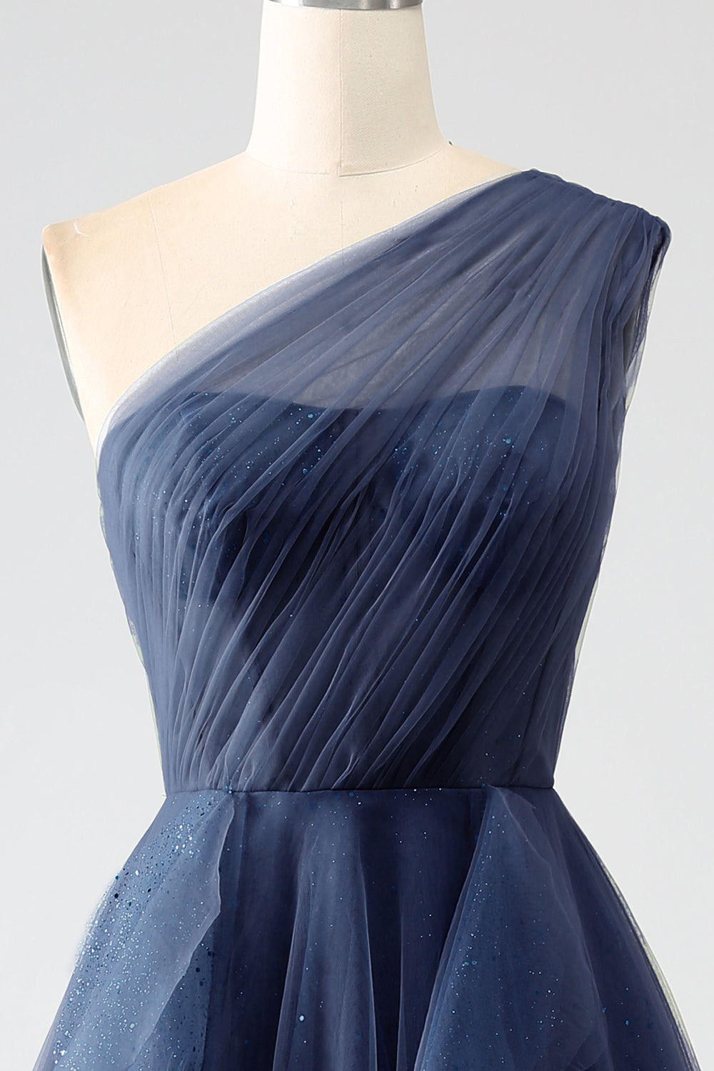 Robe de soirée longue trapèze asymétrique en tulle vert foncé