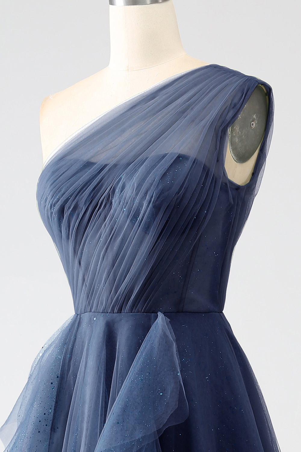 Robe de soirée longue trapèze asymétrique en tulle vert foncé