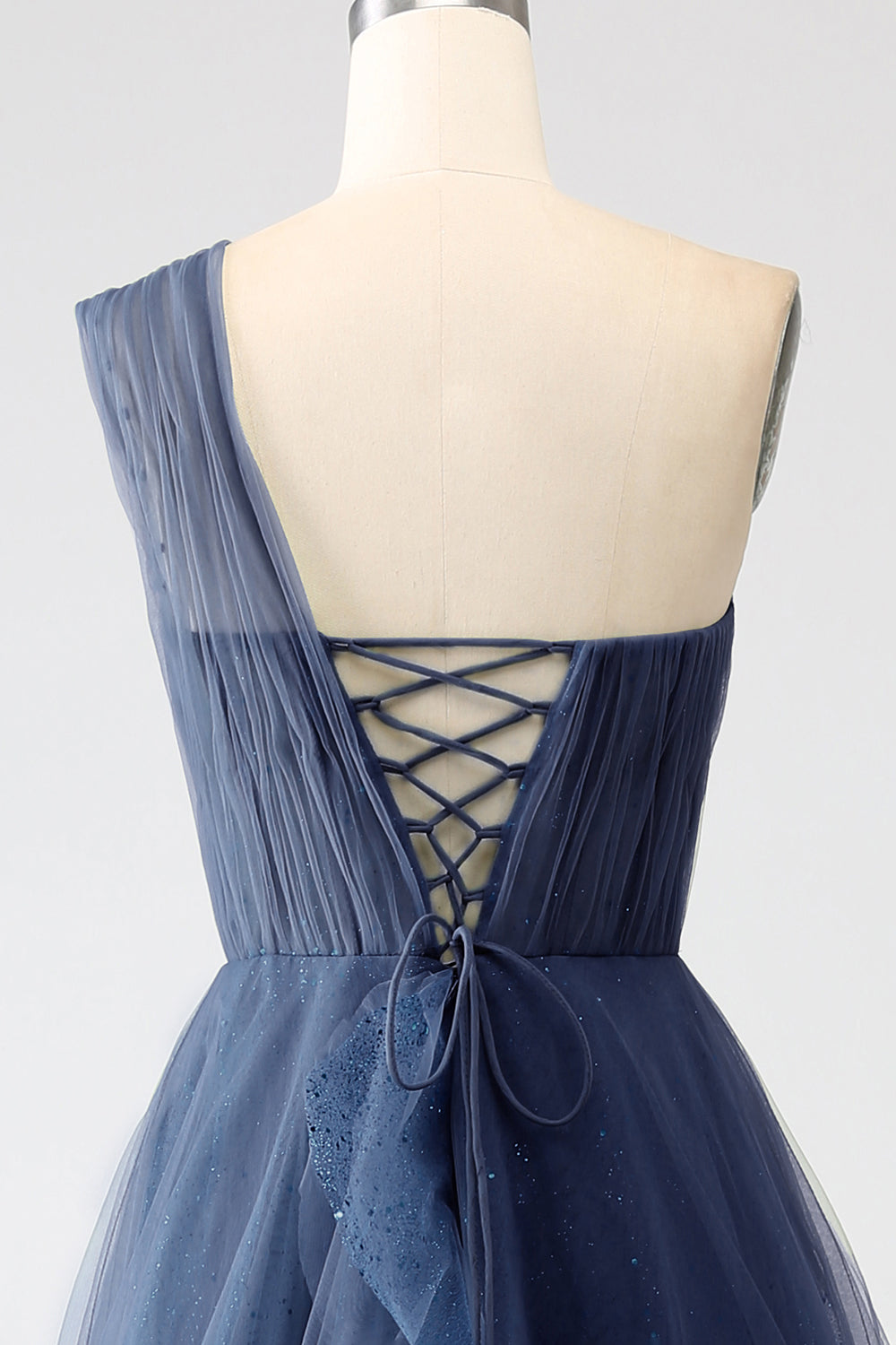 Robe de soirée longue trapèze asymétrique en tulle vert foncé