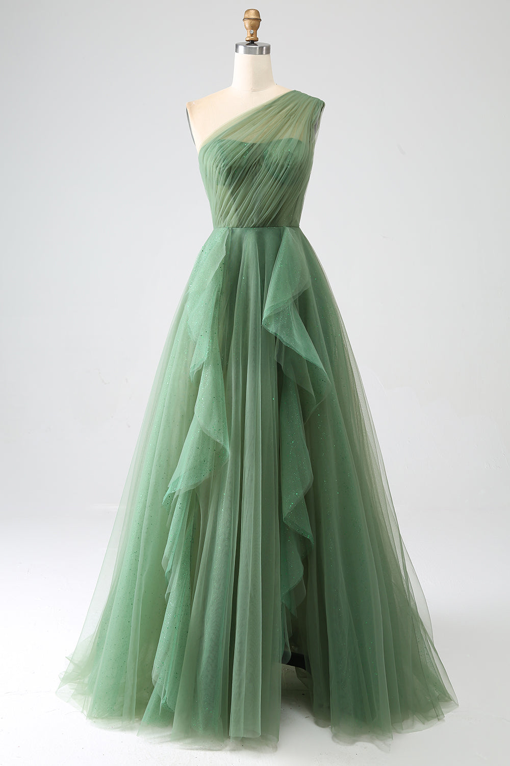 Robe de bal longue asymétrique en tulle bleu marine