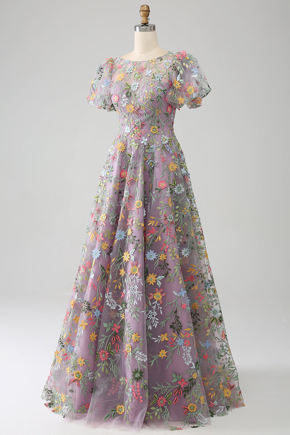 Robe de bal/princesse de promo brodée mauve à manches courtes