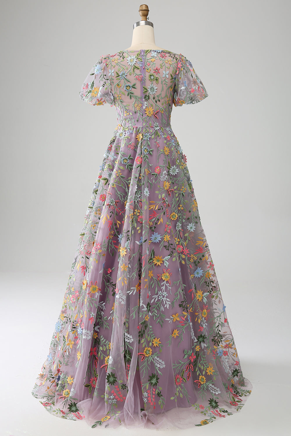 Robe de bal/princesse de promo brodée mauve à manches courtes