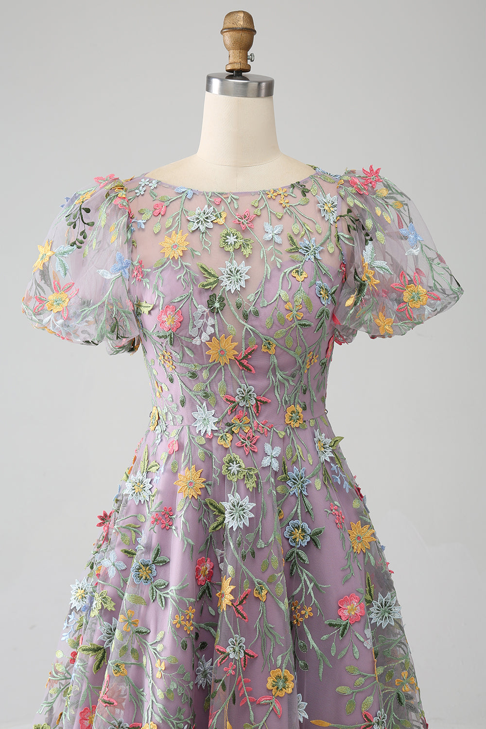Robe de bal/princesse de promo brodée mauve à manches courtes