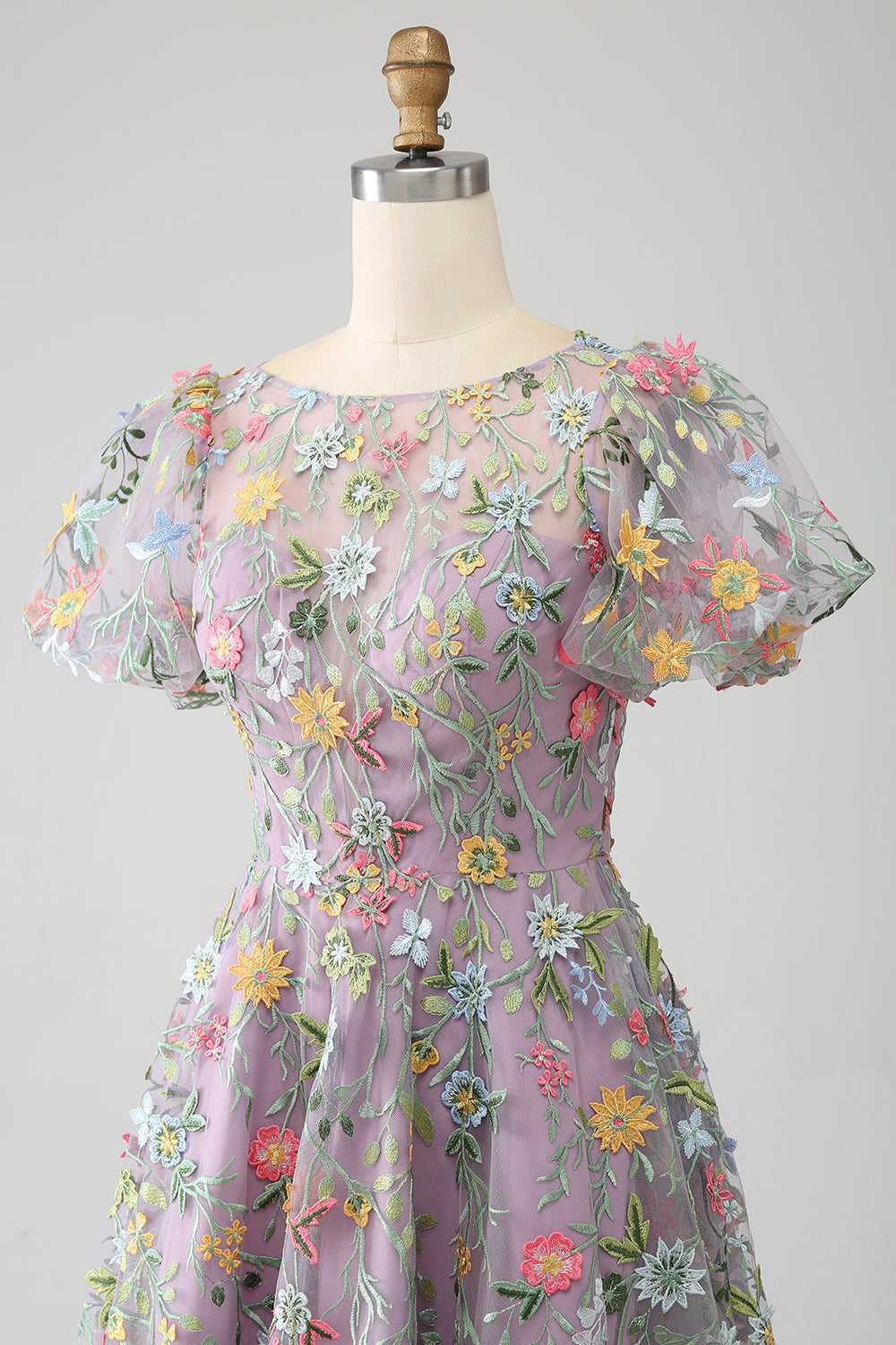 Robe de bal/princesse de promo brodée mauve à manches courtes