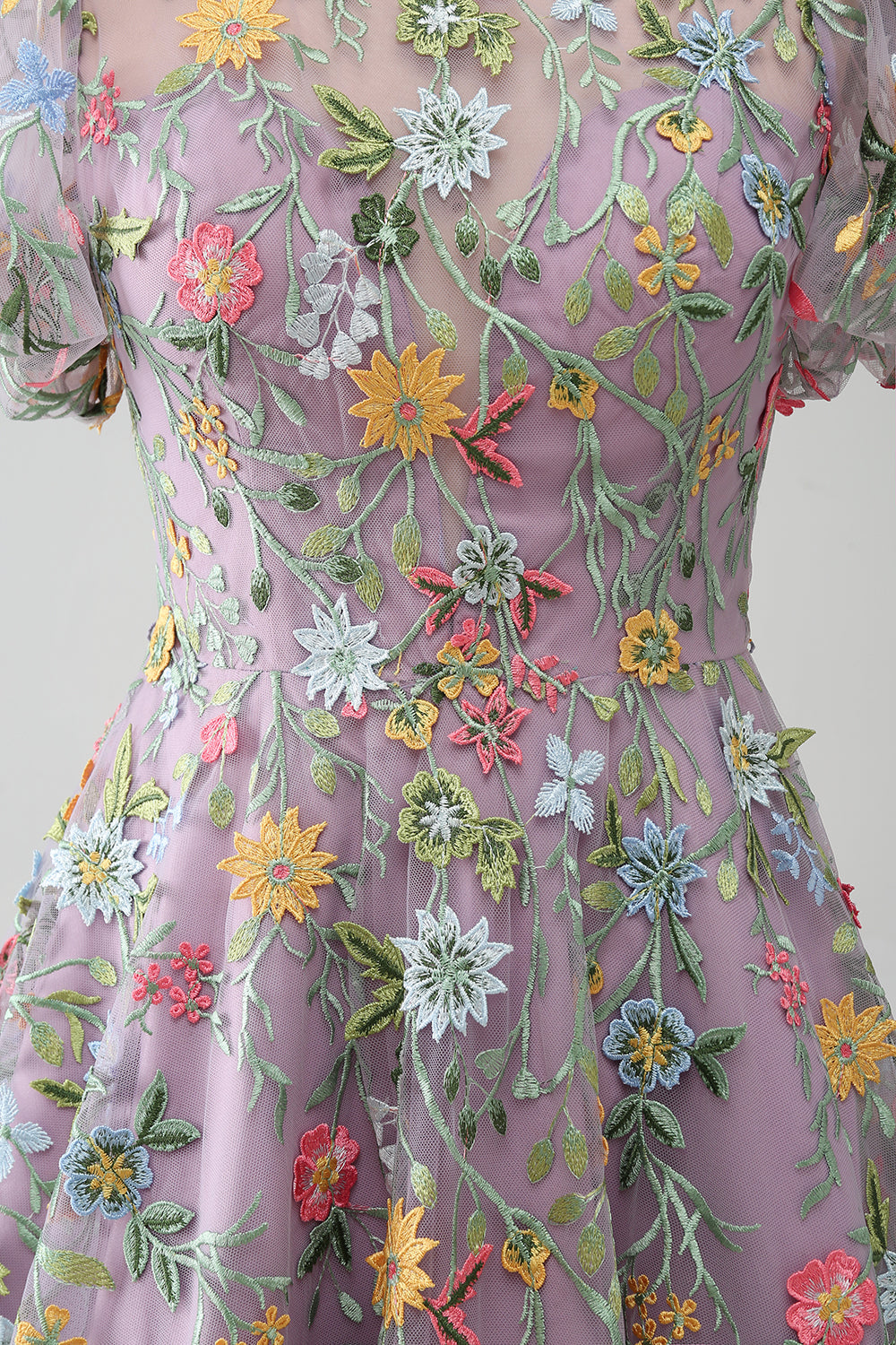 Robe de bal/princesse de promo brodée mauve à manches courtes