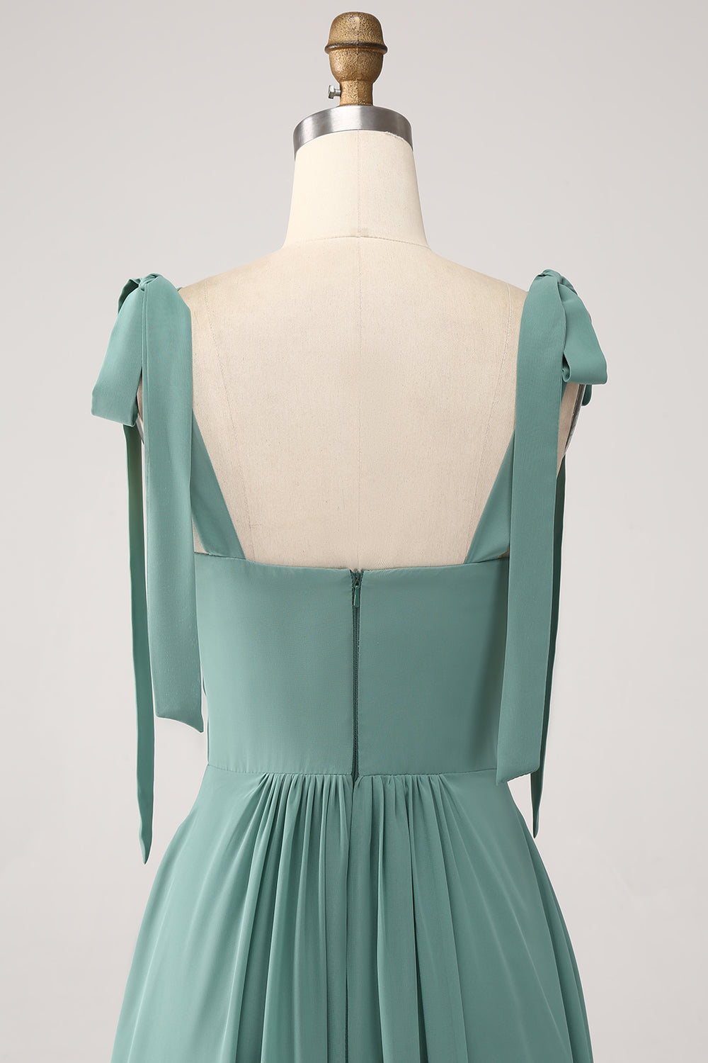 Robe longue de demoiselle d'honneur plissée en mousseline verte coupe trapèze