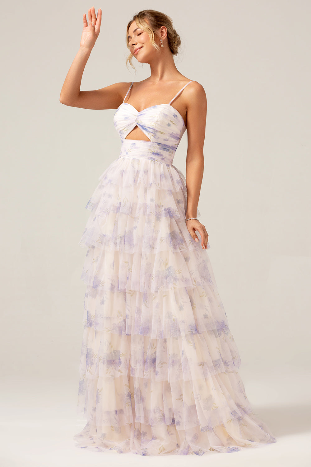 Robe de Bal Princesse Lavande à Bretelles et Volants