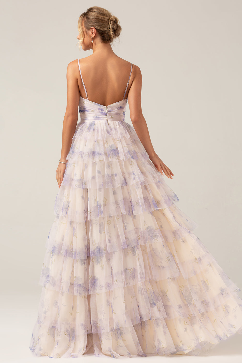 Robe de Bal Princesse Lavande à Bretelles et Volants