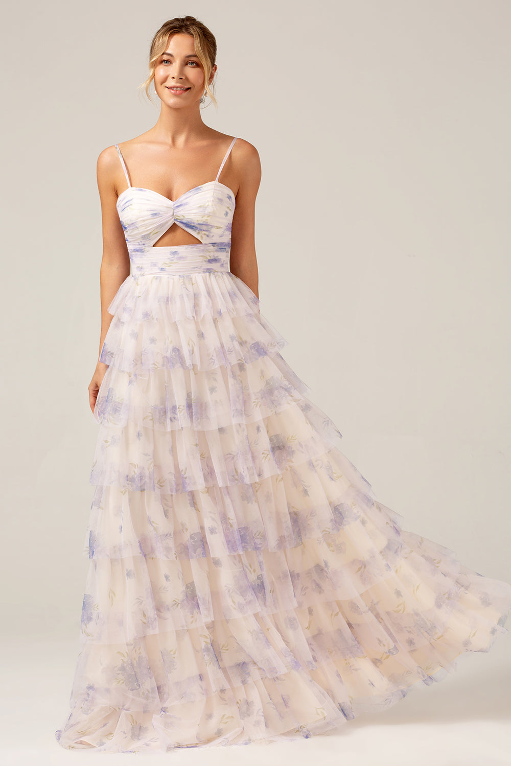 Robe de Bal Princesse Lavande à Bretelles et Volants