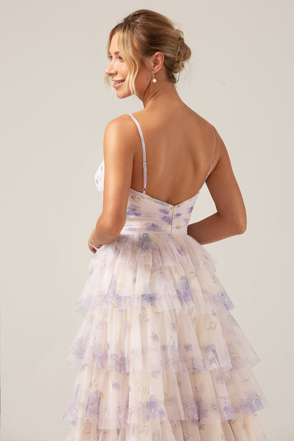 Robe de Bal Princesse Lavande à Bretelles et Volants
