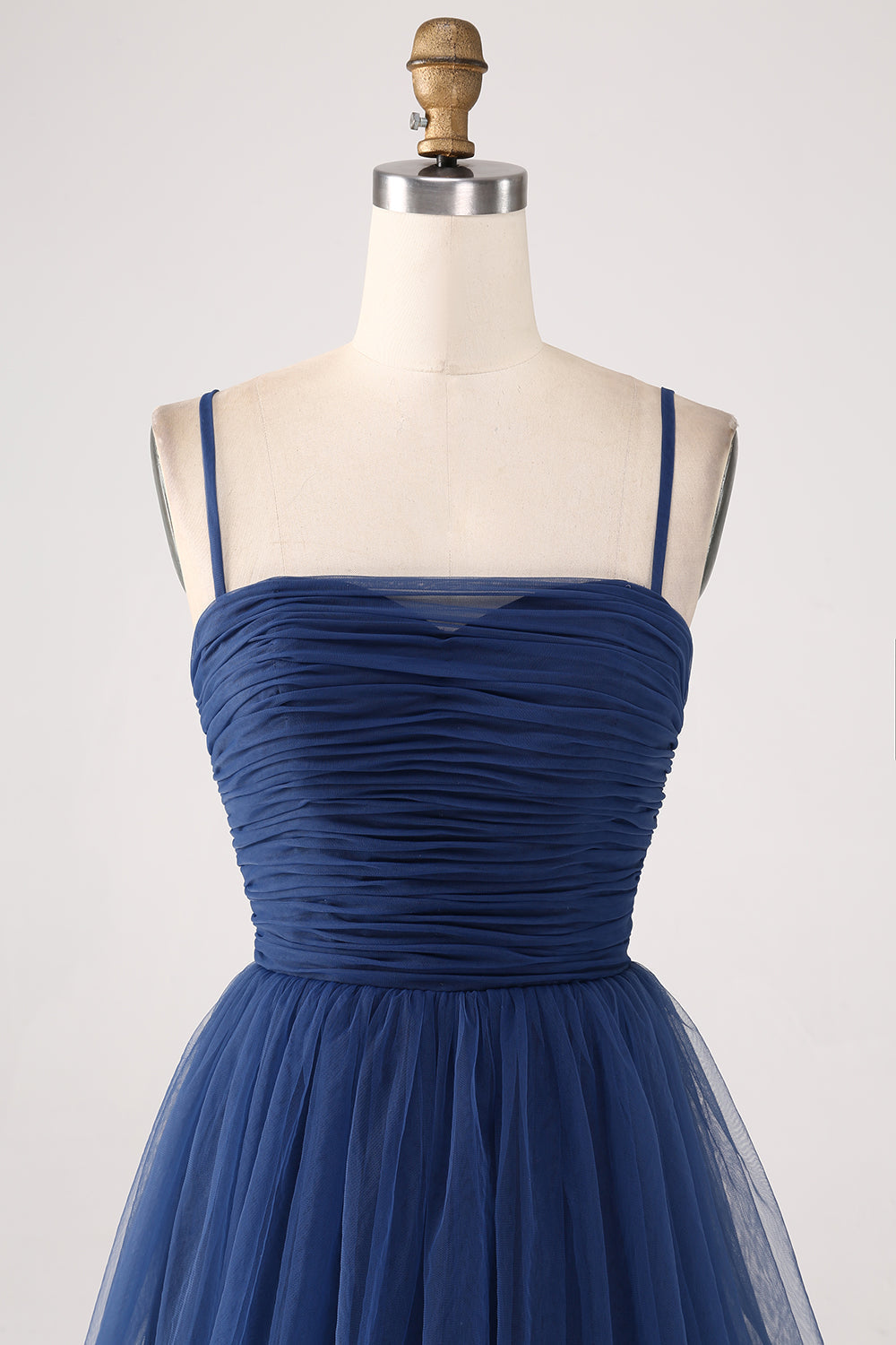 A-Line Spaghetti Straps Tiered Tulle Pleated Prom Dress with Slit
