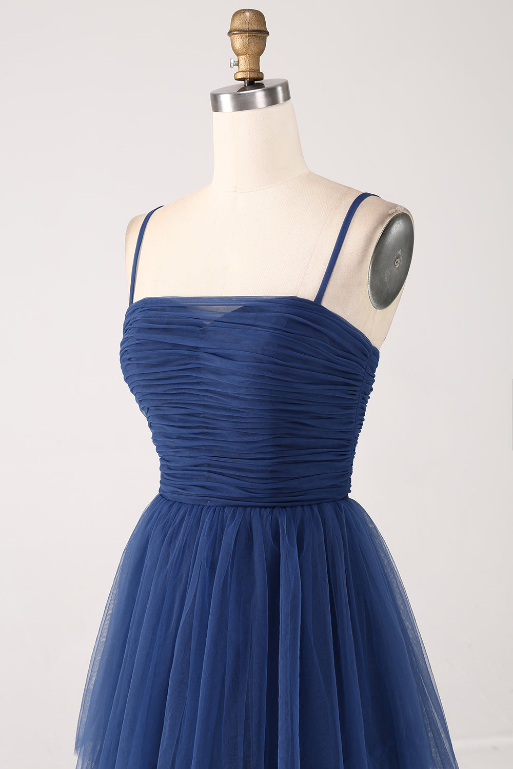A-Line Spaghetti Straps Tiered Tulle Pleated Prom Dress with Slit