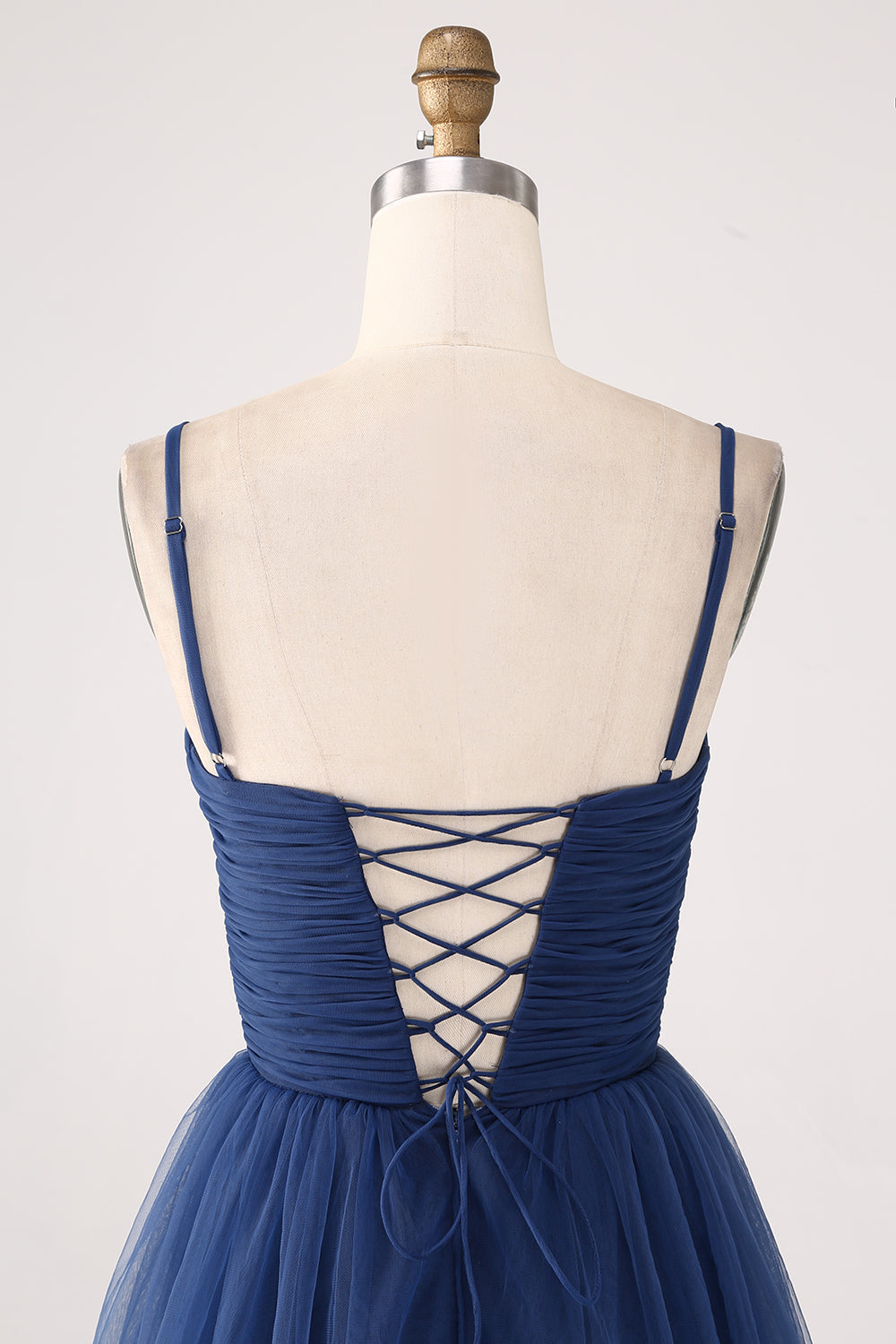 A-Line Spaghetti Straps Tiered Tulle Pleated Prom Dress with Slit