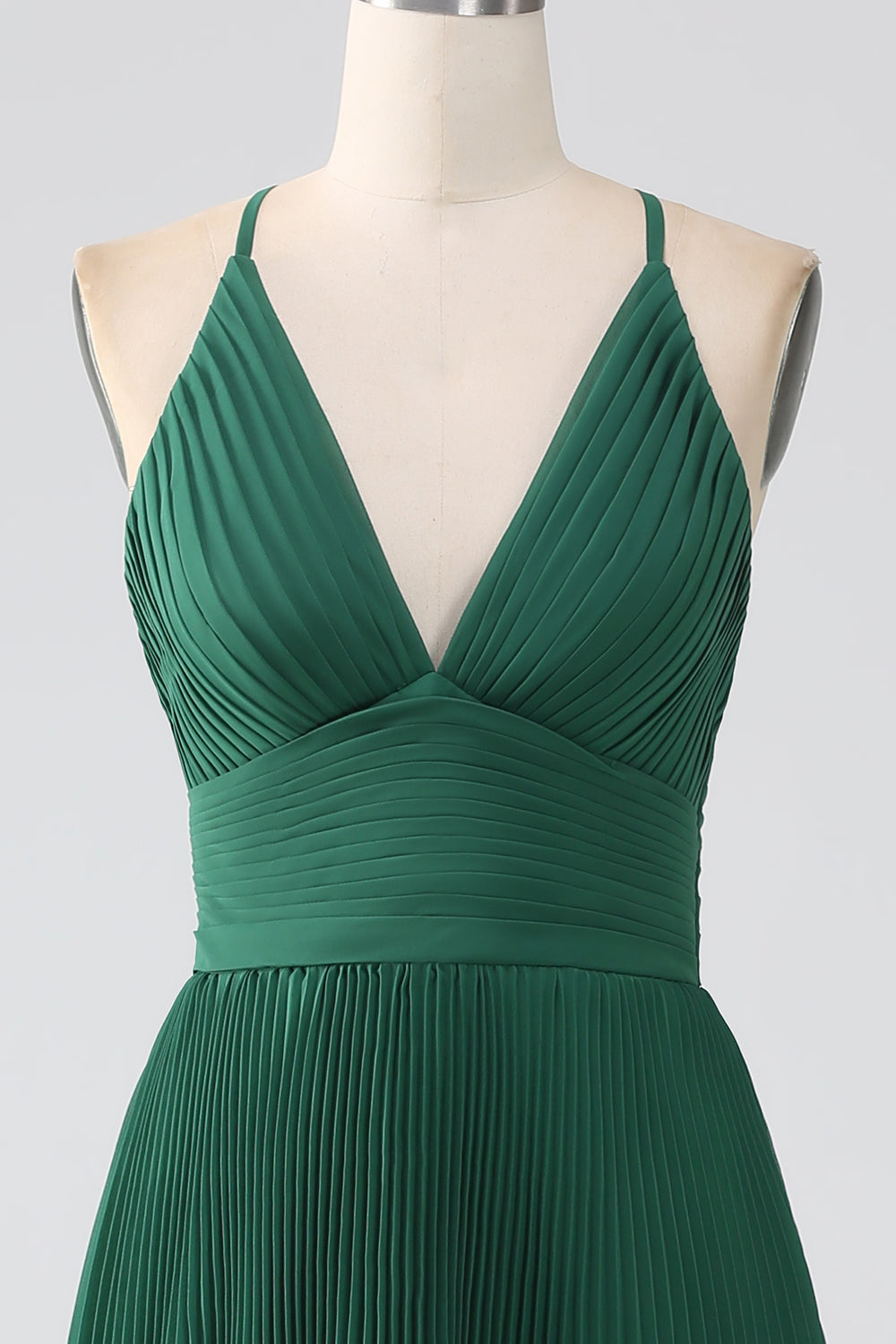 Robe de demoiselle d'honneur trapèze vert foncé en mousseline étagée avec plis